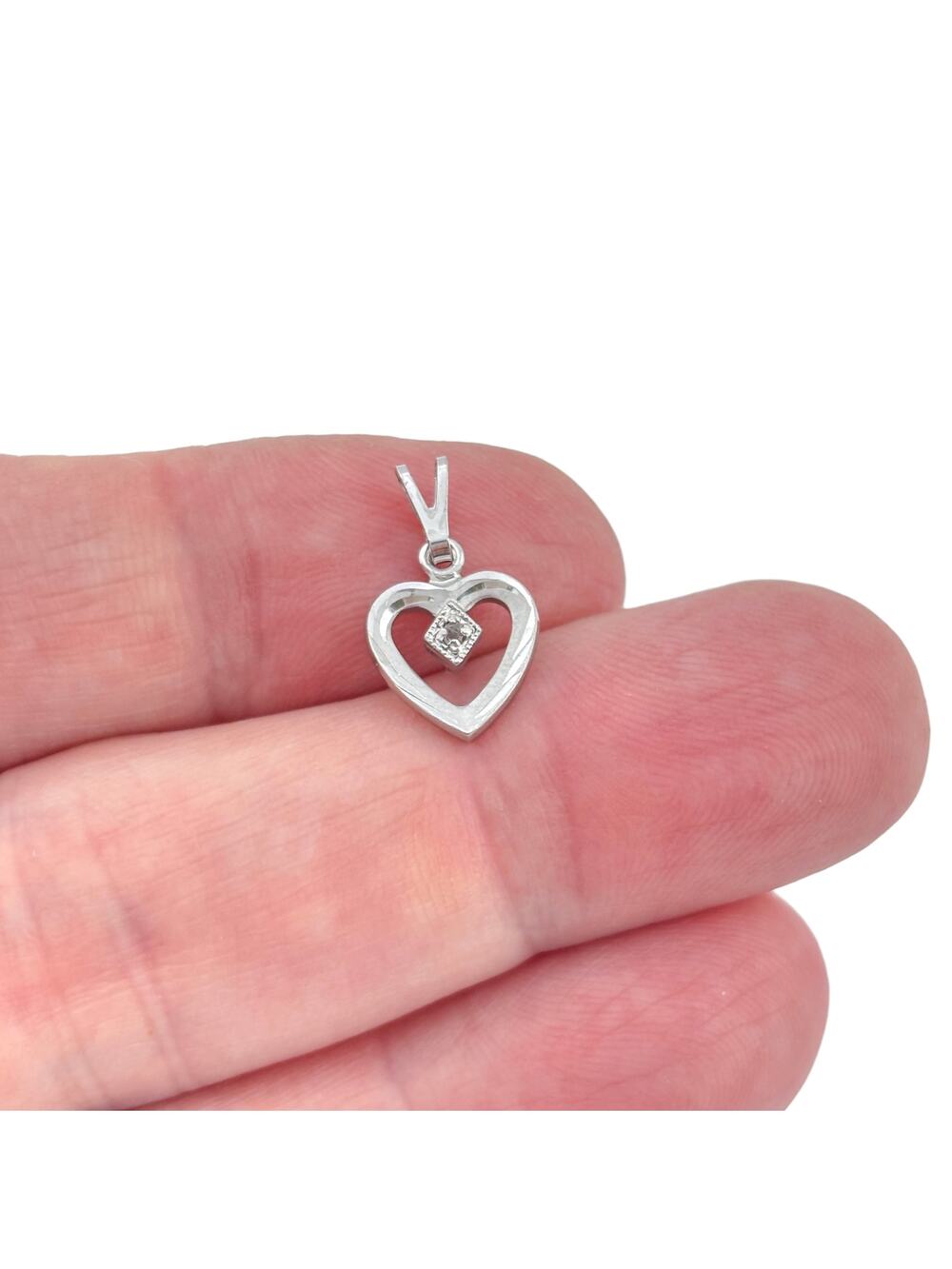 Vintage Sterling Silver 925 Diamond Heart Pendant